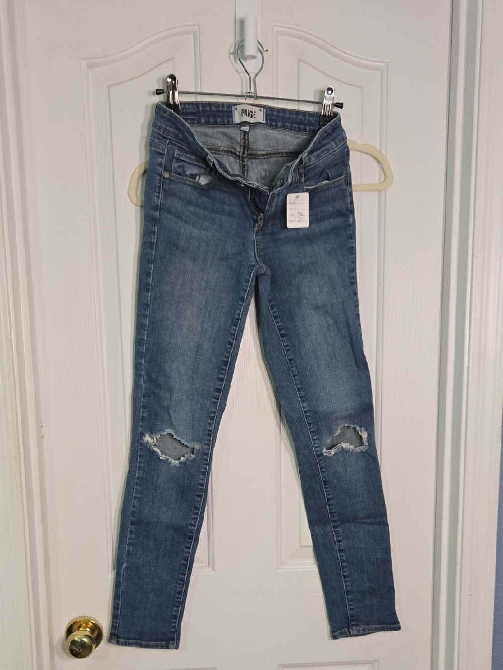 PAIGE Medium Blue Distressed Skinny Jeans